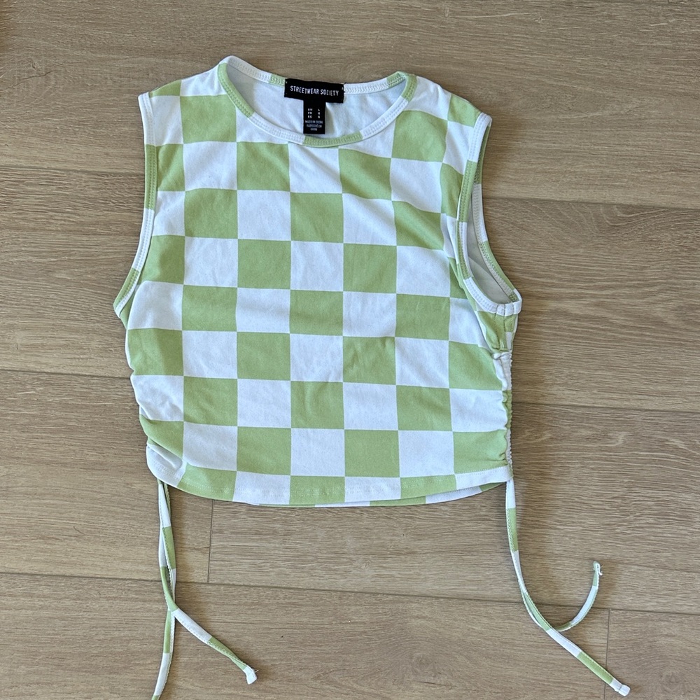 Streetwear Society Green and White Checkered Top